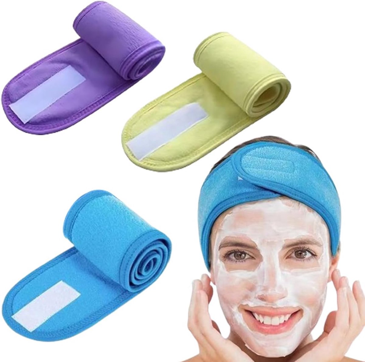 Make-up spons hoofdband 3-pack - verstelbaar katoen - unisex design - ideaal voor sport en spa - ShopVlot
