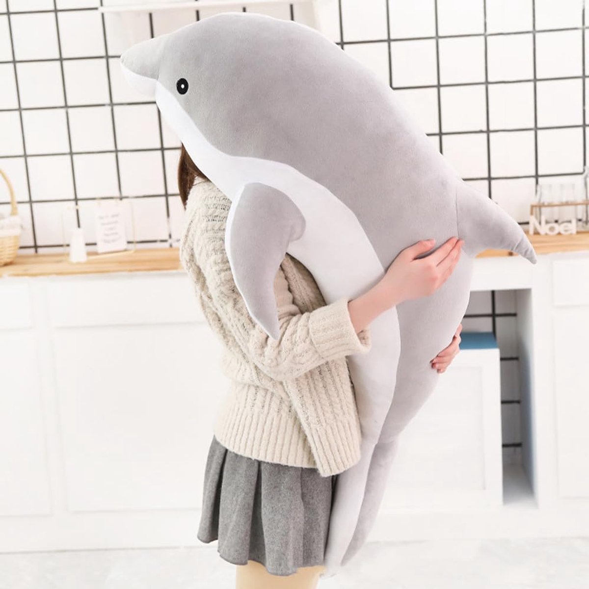 Pluche dolfijn kussen 120 cm - superzacht - schattig zeedier - ideaal als slaapkussen - ShopVlot