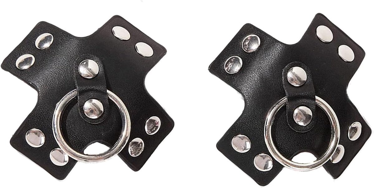Nipple Covers Herbruikbaar - Zwart Leer - Punk Stijl met Metaalring - Perfect voor Onder Kleding - ShopVlot