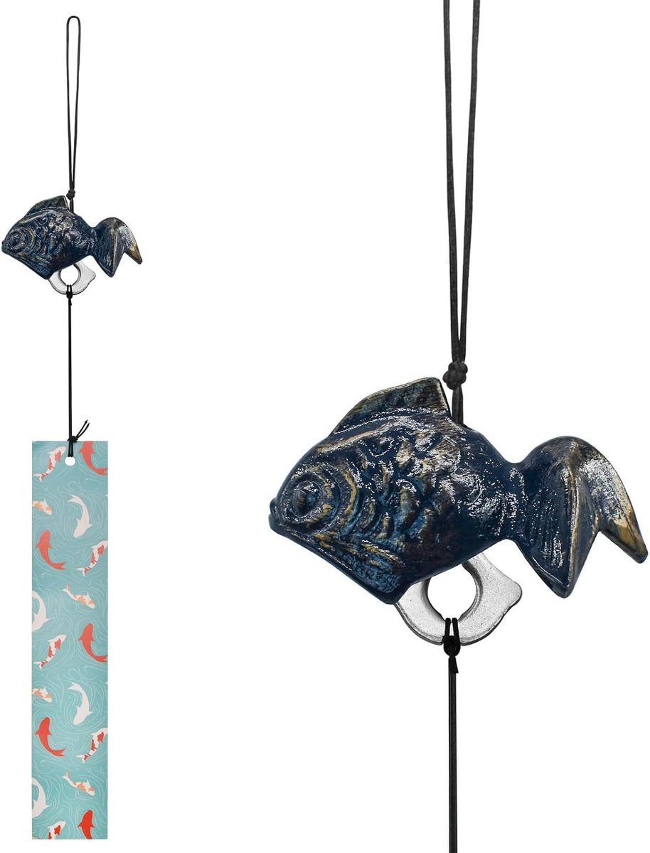 Japanse windgong kleine gietijzeren windklok - decoratieve goudvis - voor buitengebruik - mooie tuinaccessoire - ShopVlot