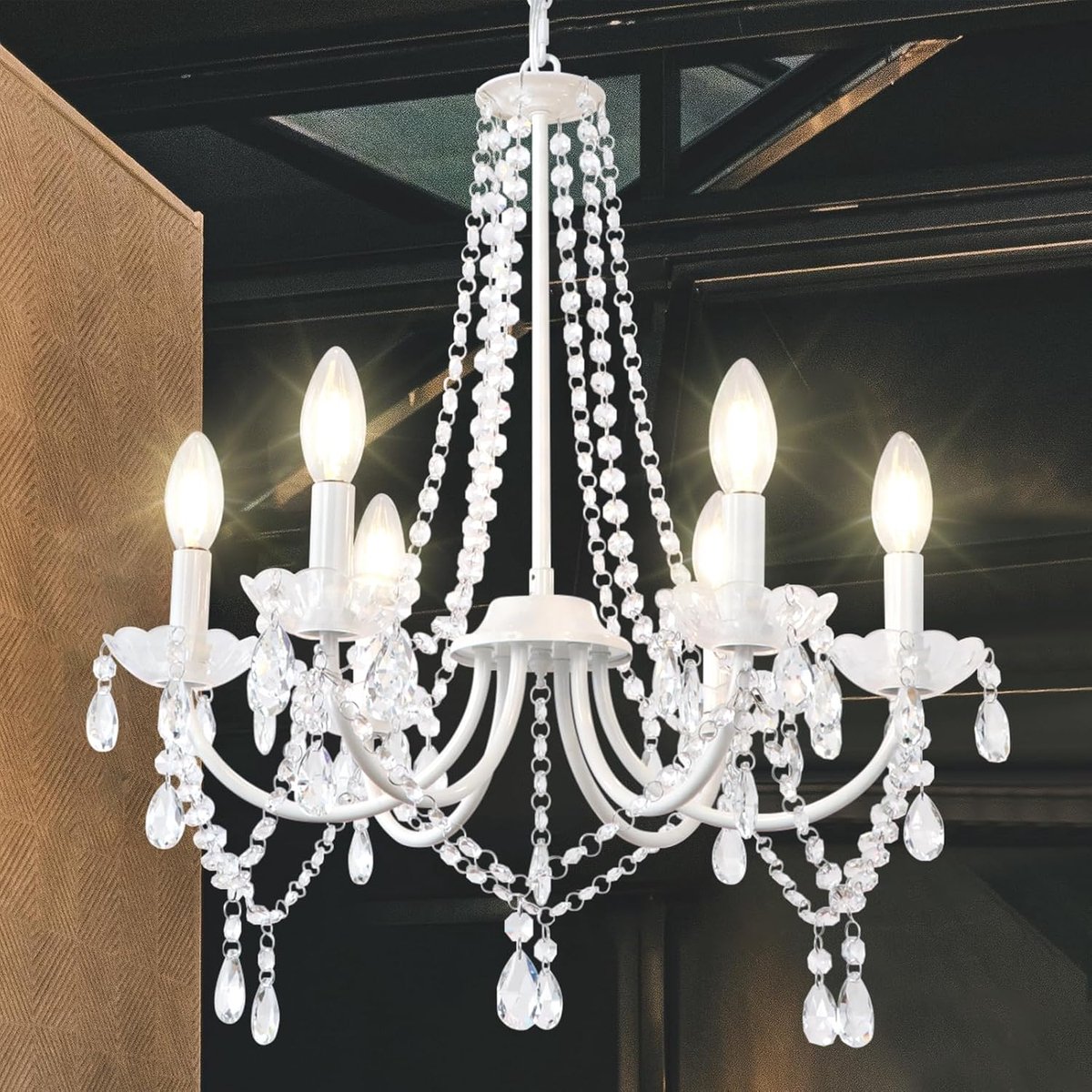 Kroonluchter 6 lampen - kristal en metaal - vintage stijl - in hoogte verstelbaar - ShopVlot