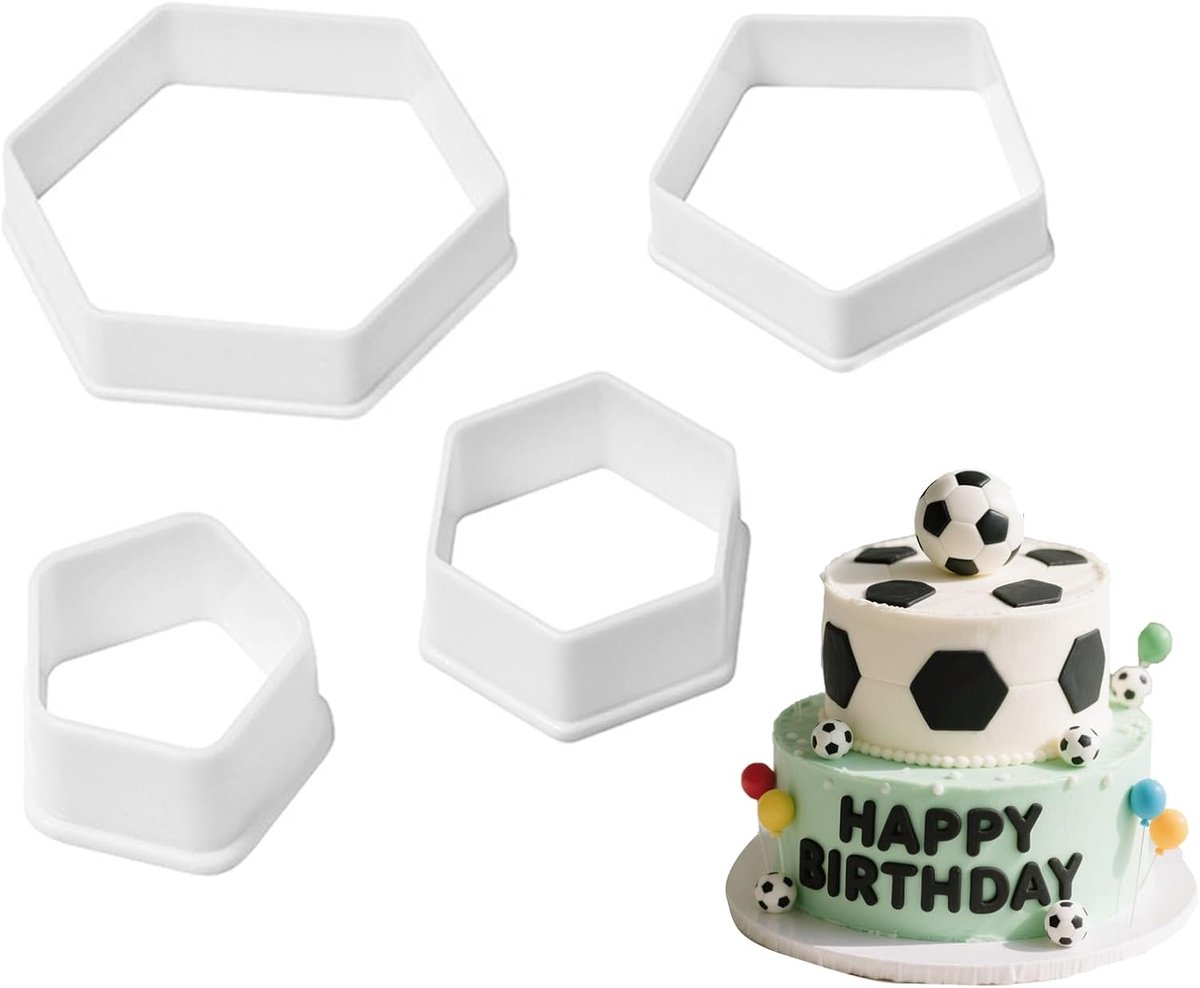 Koekjesuitsteekvormen voetbal - 4 verschillende maten - plastic - ideaal voor cakeversiering - ShopVlot