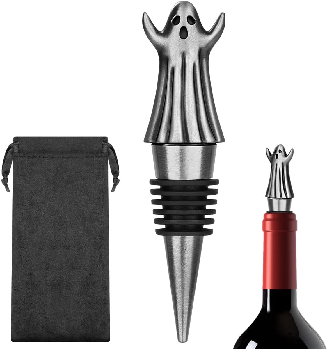 Flessenstop ghost - Zilveren spookvorm - Lekvrij baraccessoire - Perfect voor Halloween - ShopVlot