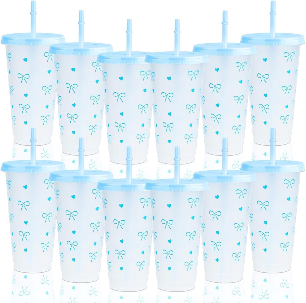 Plastic bekers 680ml met rietje en deksel - 12 stuks - herbruikbaar en duurzaam - perfect voor feestdecoraties - SnelShoppen