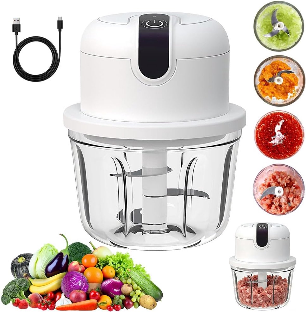 Elektrische mini chopper 350ml - Draadloos - USB oplaadbaar - Ideaal voor snel hakken - SnelShoppen