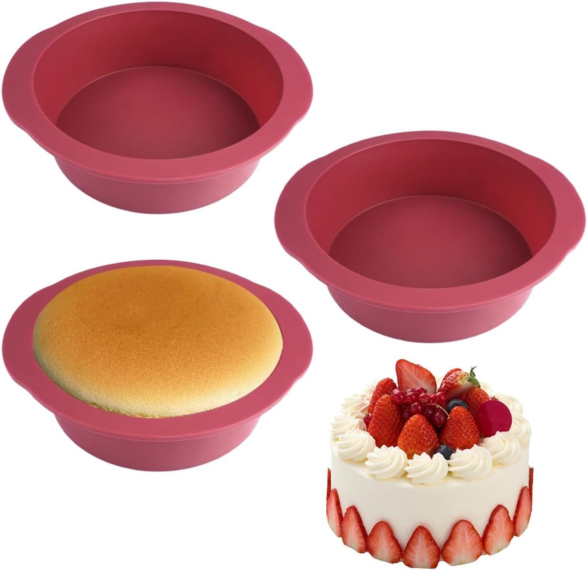 Siliconen bakvorm rond 15cm - set van 3 - flexibel en duurzaam - perfect voor taarten en muffins - SnelShoppen