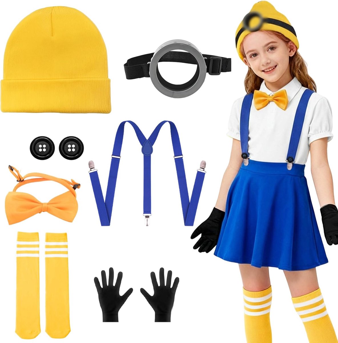 Halloween kostuum accessoires 7-delig - gele kleur - voor jongens - compleet kostuum voor feestjes - SnelShoppen