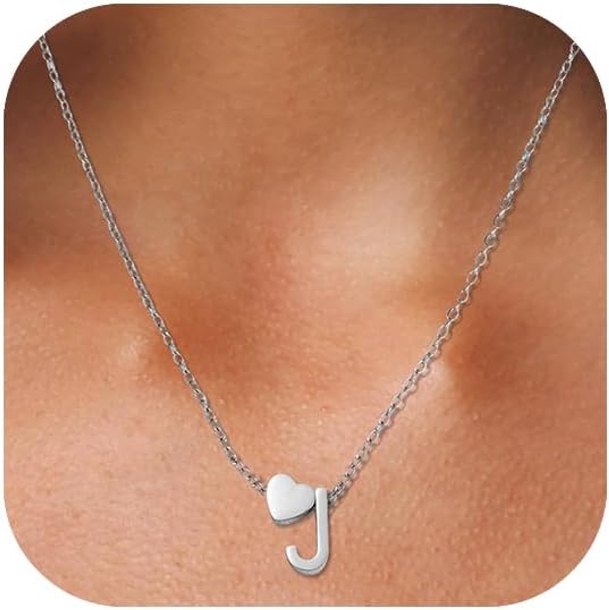 Halsketting met initialen voor dames, goud, roségoud, zilver, hartketting met initiaal hanger, letter A-Z, gepersonaliseerde halsketting, roestvrij staal, sieraden, geschenken 45 + 5 cm