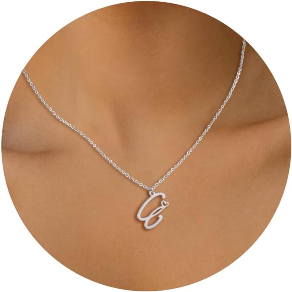 Halsketting met Initiaal voor Dames Zilver Gouden Letters A-Z Ketting met Kleine Hartvormige Hanger Roestvrij Staal Gepersonaliseerde Naam Ketting Vrouwen Meisjes Geschenken Sieraden