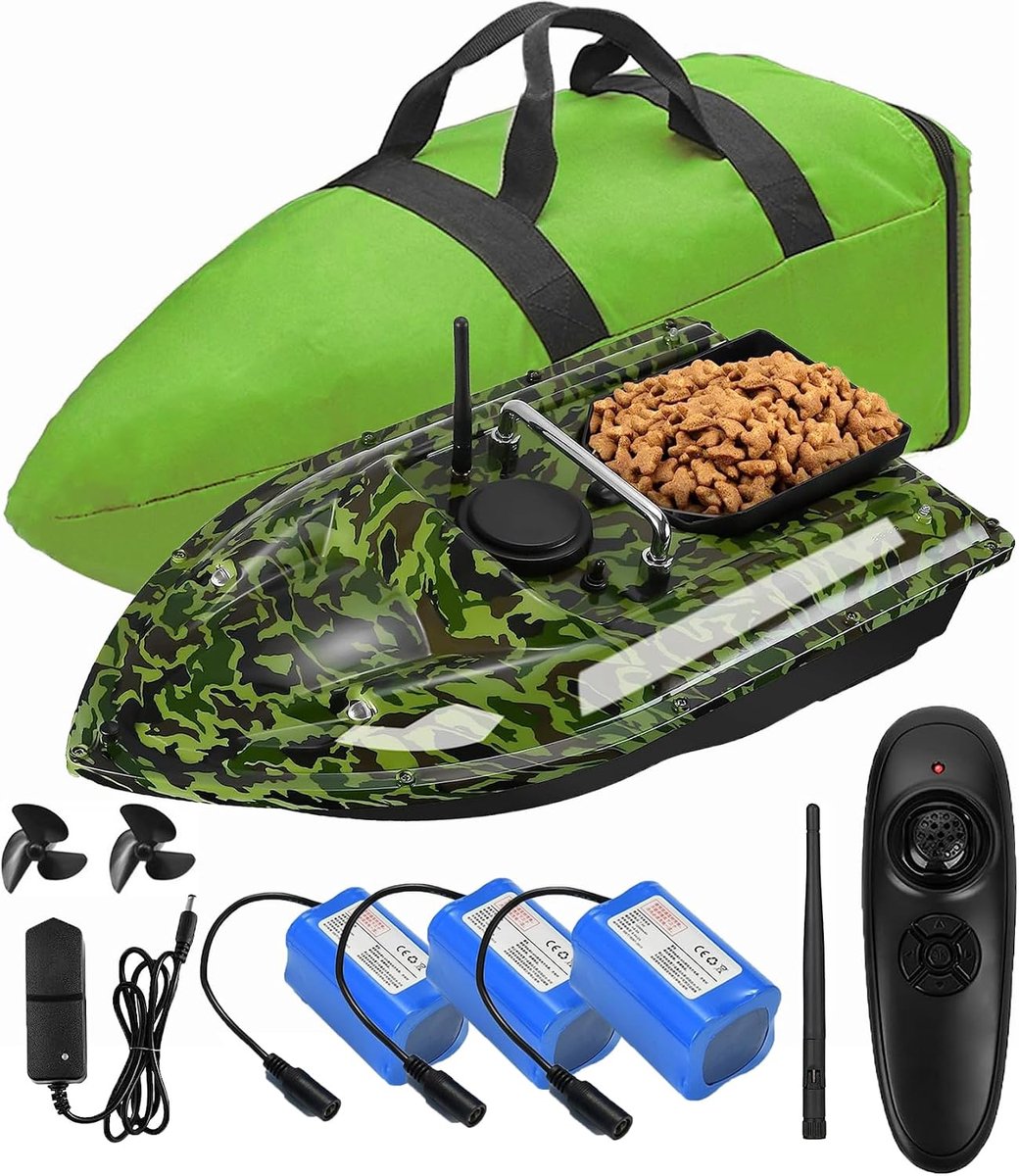 12000mah grote capaciteit batterijen Visserij Aasboot, 500m Afstandsbediening, 1,5kg laden Hopper, wind en golfbestendig, met Handtas. Geef antennes, propellers en andere kleine geschenken.vi