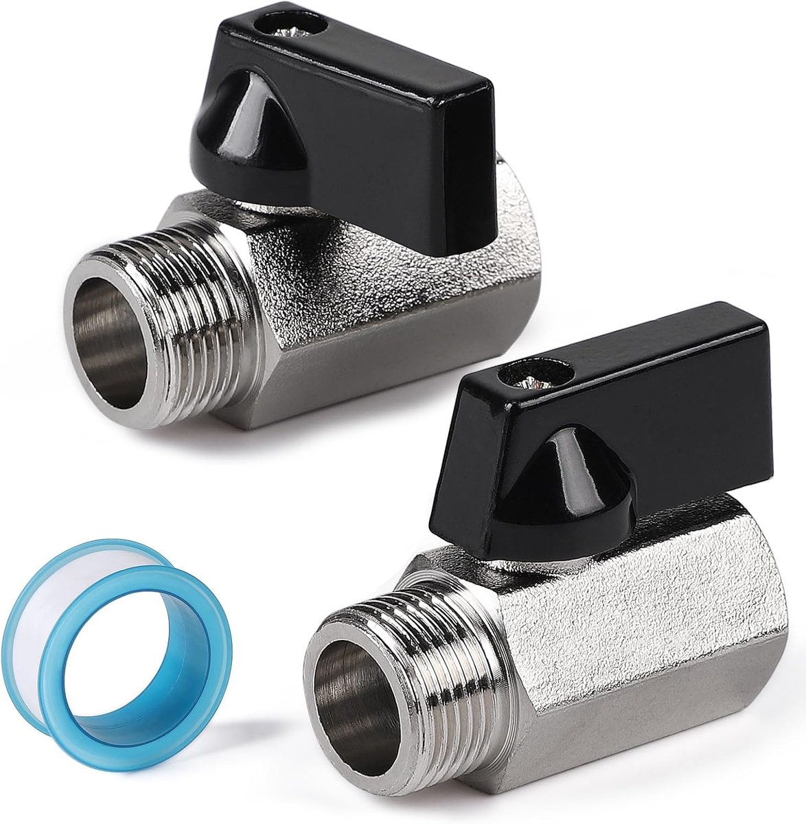 2 x Mini Kogelkraan Afsluitklep, 3/8" AG x 3/8" IG Afsluitkraan, Messing Vernikkeld Kogelventiel met Teflonband