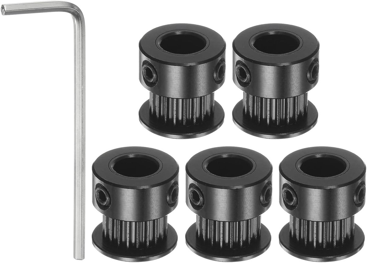 sourcing map 5 stuks 2GT riemschijf 20 tanden 8 mm boring 16 mm aluminium tandriem schijf met 2 mm zeskant steeksleutel voor 6 mm brede riem 3D-printer CNC machine accessoires zwart