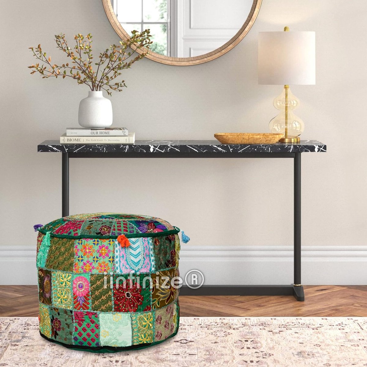 Puff Kussen Patchwork 18x18x13 Inch - Katoen - Ergonomisch Ontwerp - Comfortabel Voetsteun - SnelShoppen