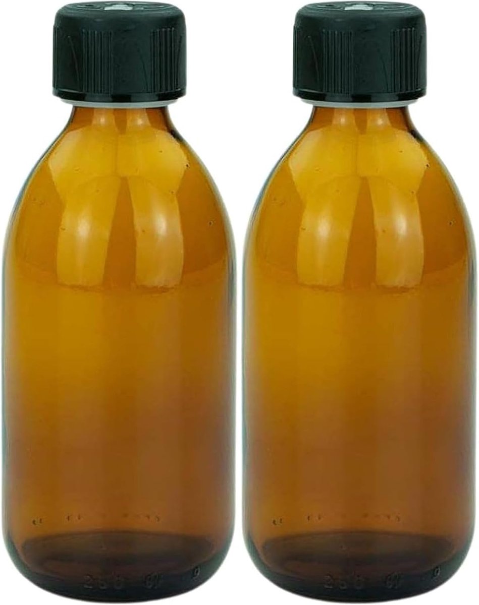 Mikken 2 bruine glazen flessen 250 ml met schroefdop