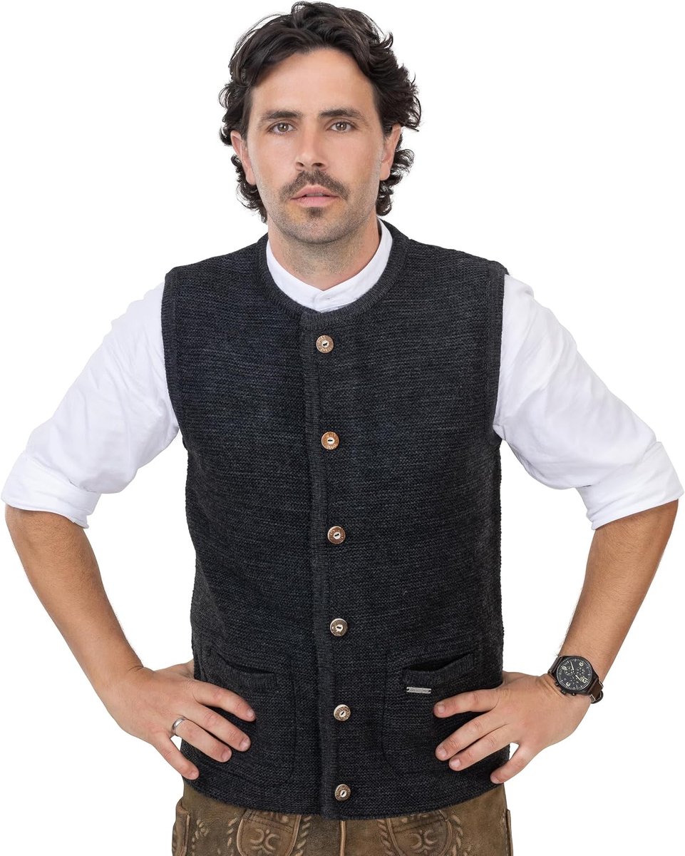 Gebreid herenvest, klederdracht-gebreid vest van wol, klederdrachtvest, grijs/antraciet - Aaron