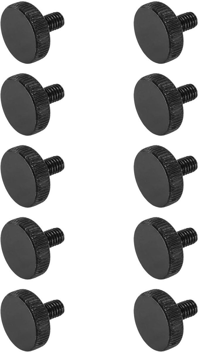 10 stuks M6 x 8 mm gekartelde platte kopschroeven van zwart staal, metrisch, gekarteld, met handgreep voor handmatig vastdraaien