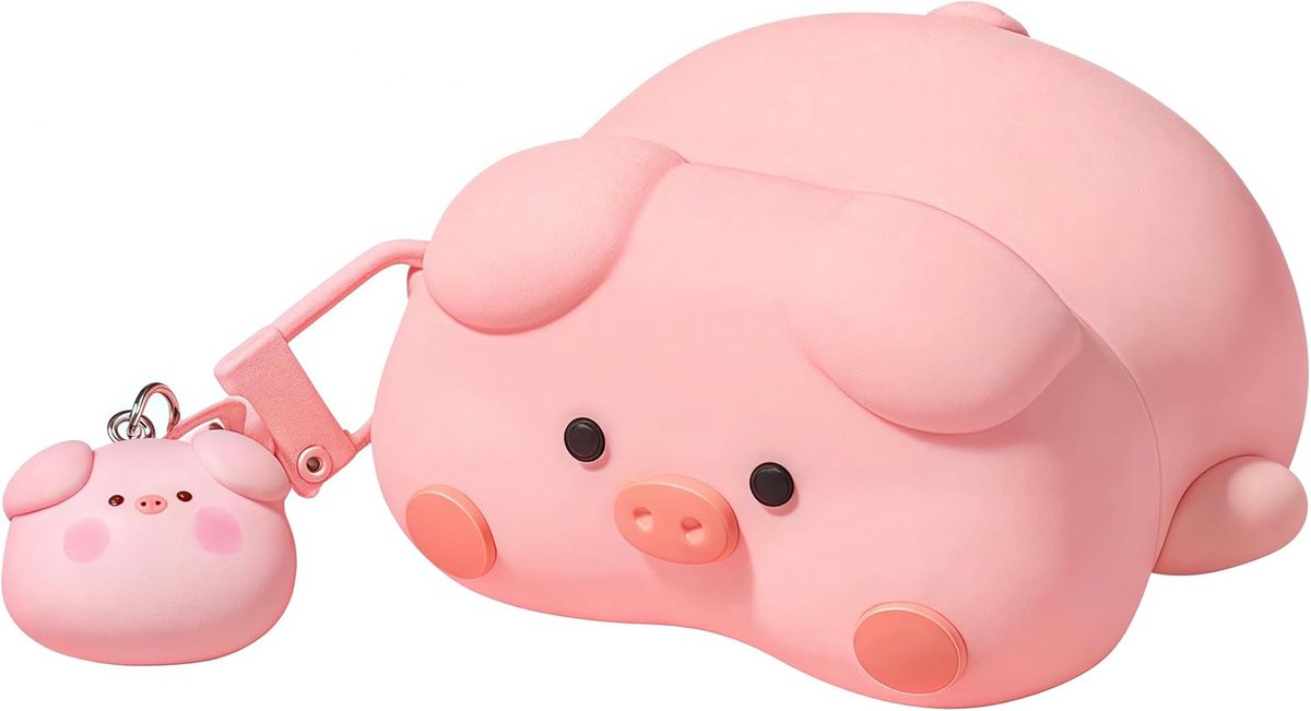 Hoesje voor AirPods 4 Leuk 3D Roze Lying Piggy Ontwerp met Sleutelhanger Zachte Siliconen Cover Kawaii Grappig Anti-Val Schokbestendig Beschermhoes voor Vrouwen Meisjes