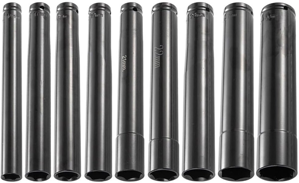 1/2 aandrijfbus slagmoersleutel, zeskantkop adapter moersleutelconverter, chroom vanadiumstaal, 200 mm lengte (17 mm)