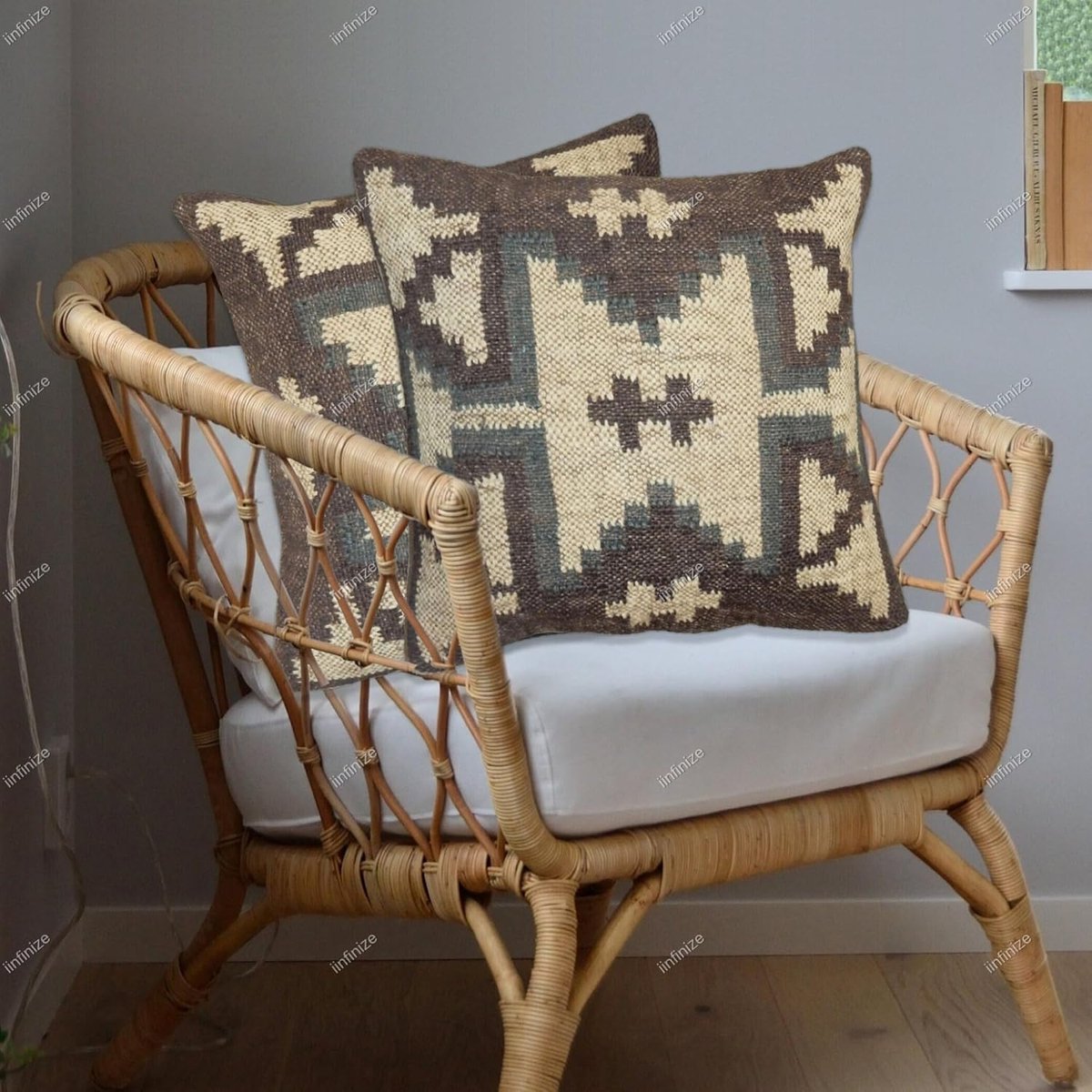 Kussenhoezen 45x45 cm - Authentiek Wol Jute - Handgeweven Kilim - Boho Sofa Decor - SnelShoppen