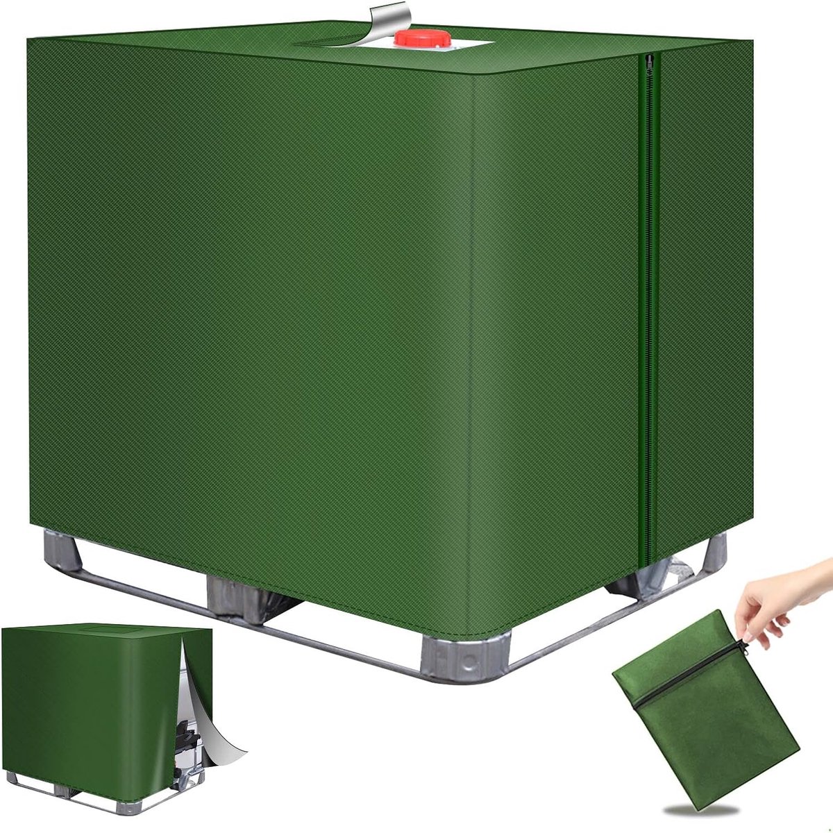 Tankafdekking, 420D groen afdekzeil voor watertank 1000 l, 120 x 100 x 116 cm, anti-UV beschermhoes