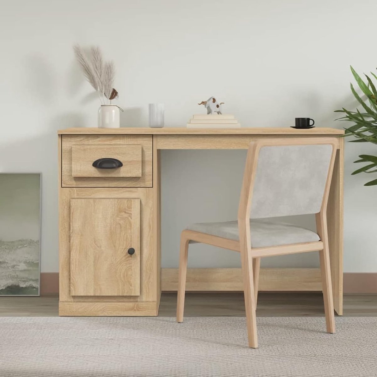 Bureau met lade, werktafel, schooltafel, computertafel, kantoortafel, bijzettafel, consoletafel, kantoortafel, eettafel, kantoorkast, kantoormeubel, sonoma-eiken, 115 x 50 x 75 cm