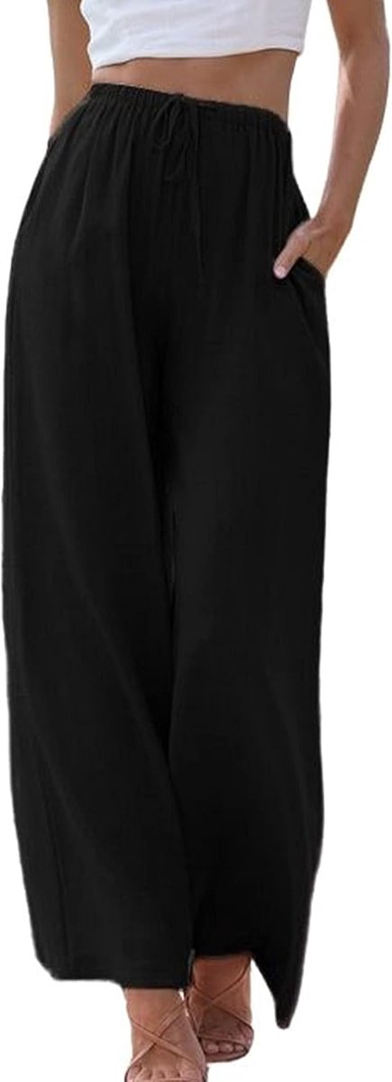 Dames Linnenbroek Lange Zomerbroek Lichte Strandbroek Losse Relaxte Wijde Benen Musselin Palazzo Broek met Zakken