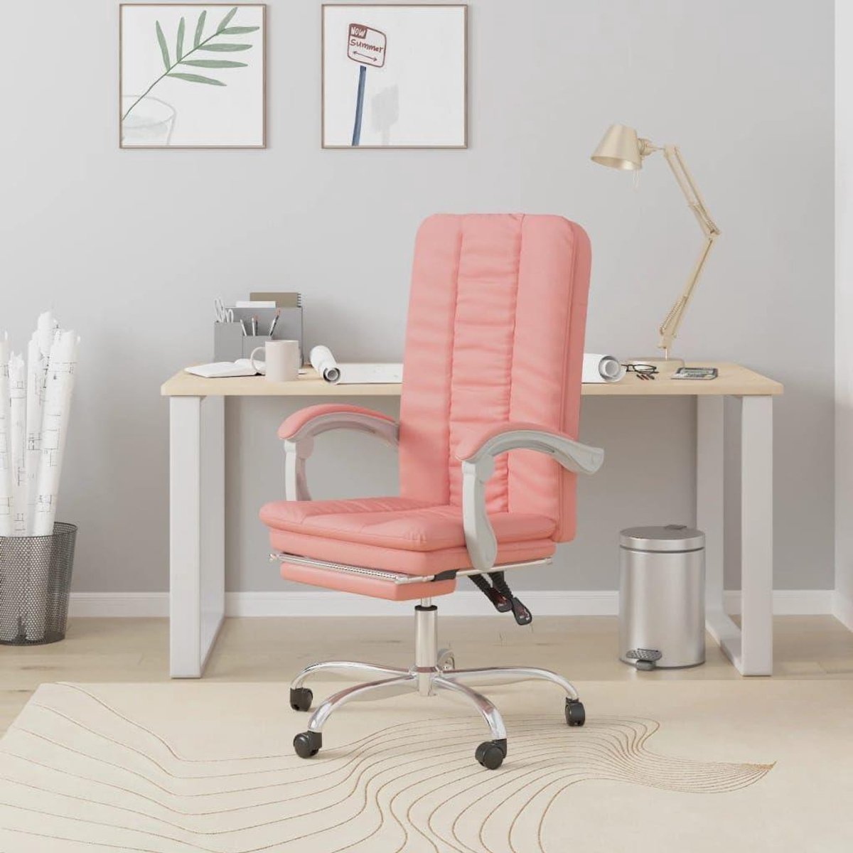 Bureaustoel Ligfunctie - Ergonomische Stoel - Comfortabel Werken - Verstelbare Rugleuning - 63 x 56 x 120 cm - Roze
