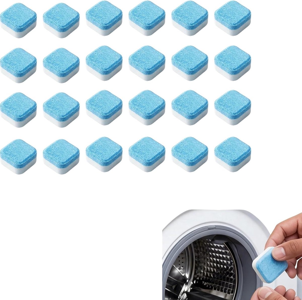 Wasmachine 24 Pastilles, Pastilles Reiniger Wasmachine voor het verwijderen van afzettingen, geuren en residuen, Reiniger Tammer en leidingen, Pastilles Onderhoud Wasmachine
