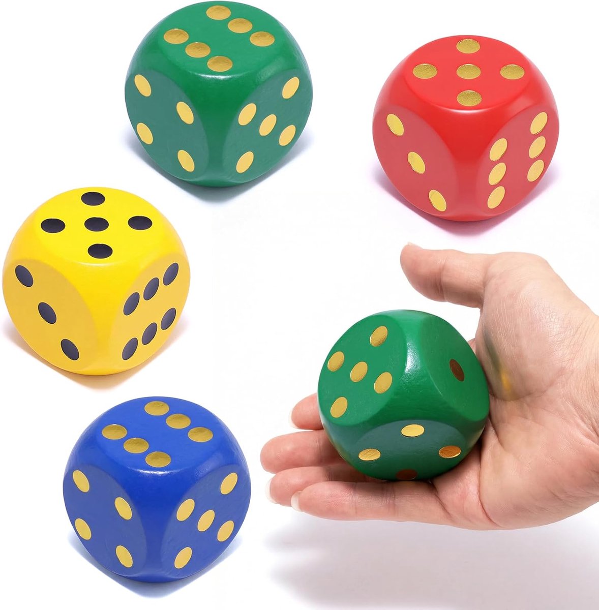 4 stuks dobbelstenen groot 50 mm natuurlijk houten speeldobbelstenen | Kleurrijke houten dobbelstenen, dobbelspel, houten dobbelstenen voor bordspellen, thuis, feestspel, wiskunde, 4 kleuren
