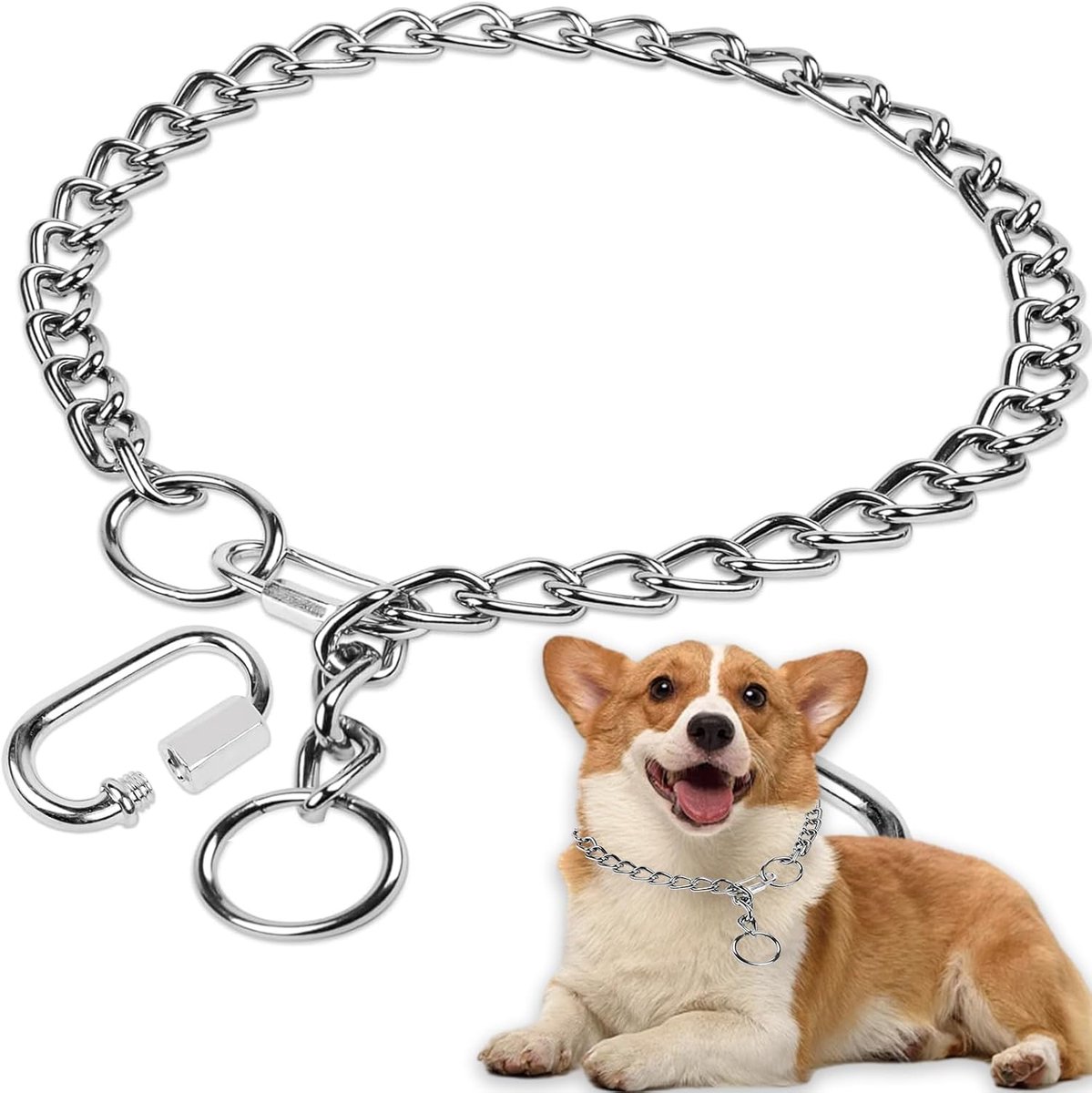 Kettinghalsband voor honden, 65 cm, roestvrij staal, met veilige gesp, verstelbare hondenhalsband, halsband voor hond wandelen