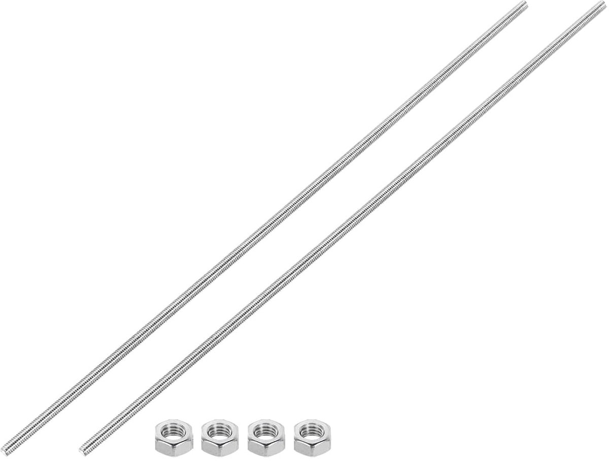 2 stuks schroefdraadstang M4 x 250 mm schroefdraadstang met 4 zeskantmoeren, roestvrij staal 304 schroefdraadschroeven, volledige schroefdraadstang buitendraad schroefbout voor machines