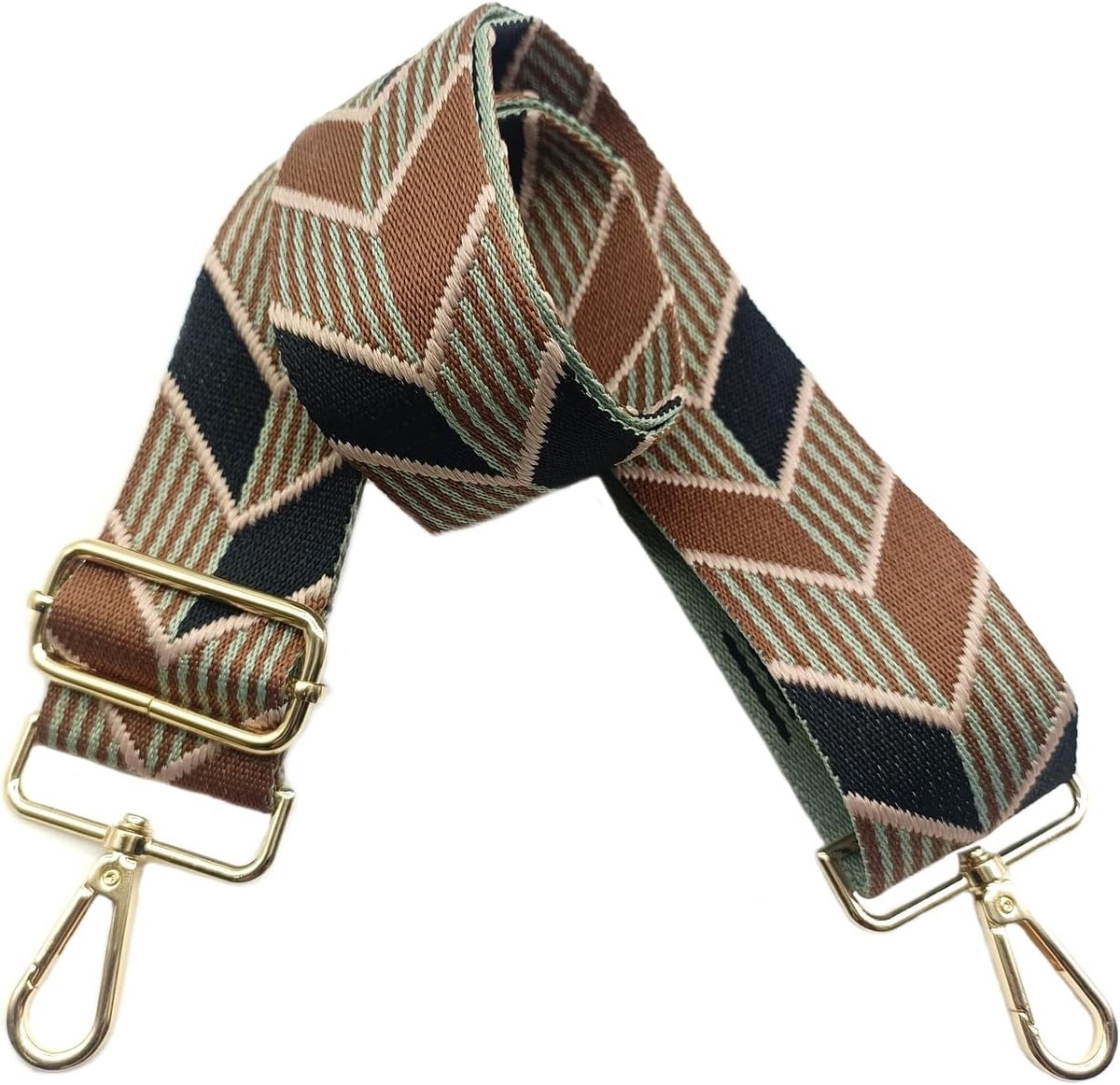 Schouderriem voor tas, 5 cm, brede riem, schoudertas, verstelbaar, schouderriem, handtas, schouderriem met goudkleurige gesp, voor dames, doe-het-zelf, schouderriem, accessoires (zwart/bruin), 09