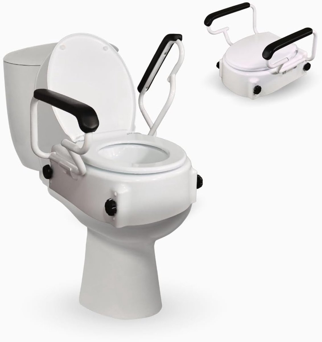 Toiletverhoger | Met deksel | 17 cm | Verstelbaar | Kantelbaar | Opklapbare armleuningen | Wit | Tajo |Mobiclinic