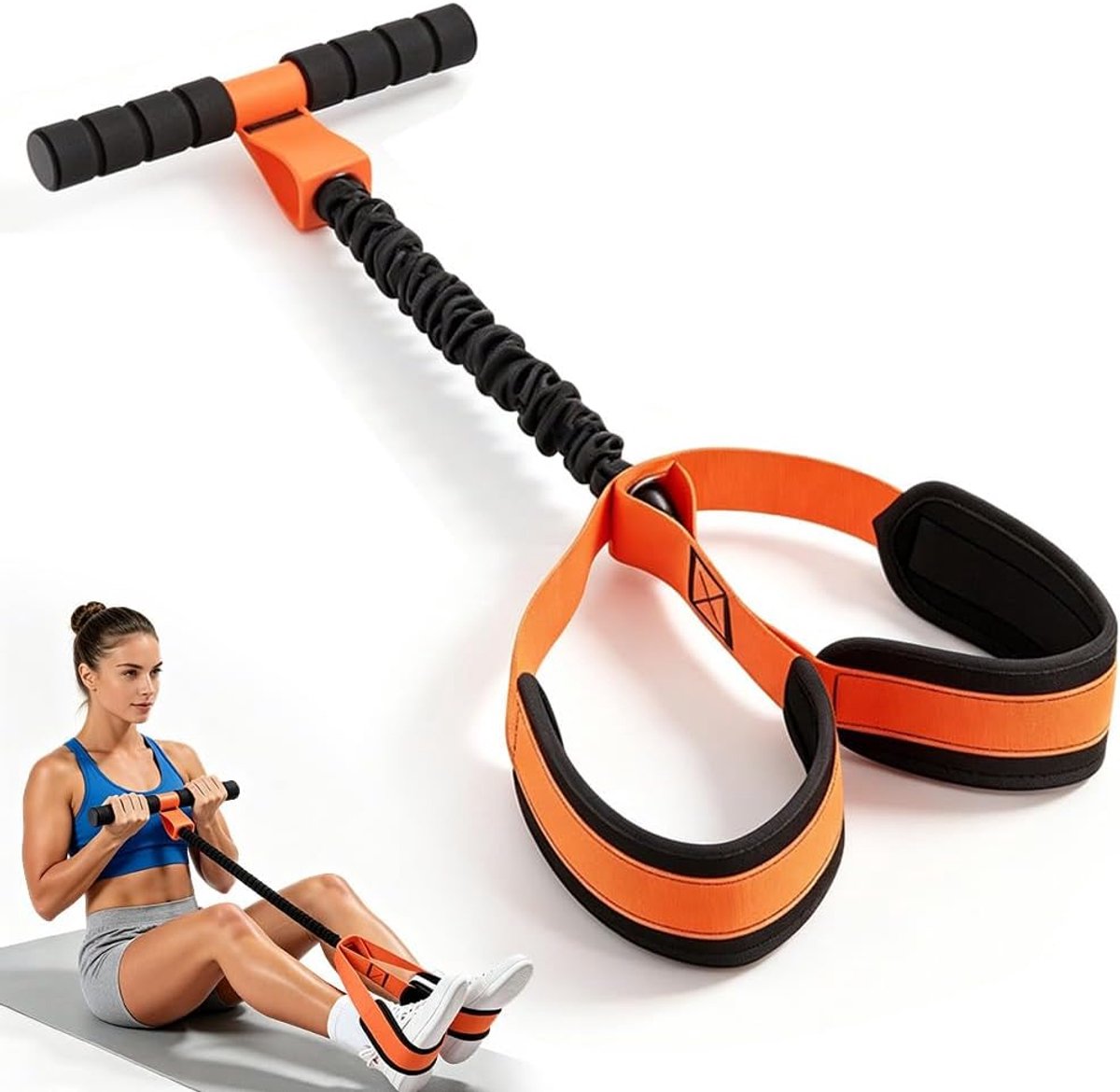 Buiktrainer voor thuis - pedaalweerstandsband met handgreep - versterkt romp, taille en armen - ShopVlot