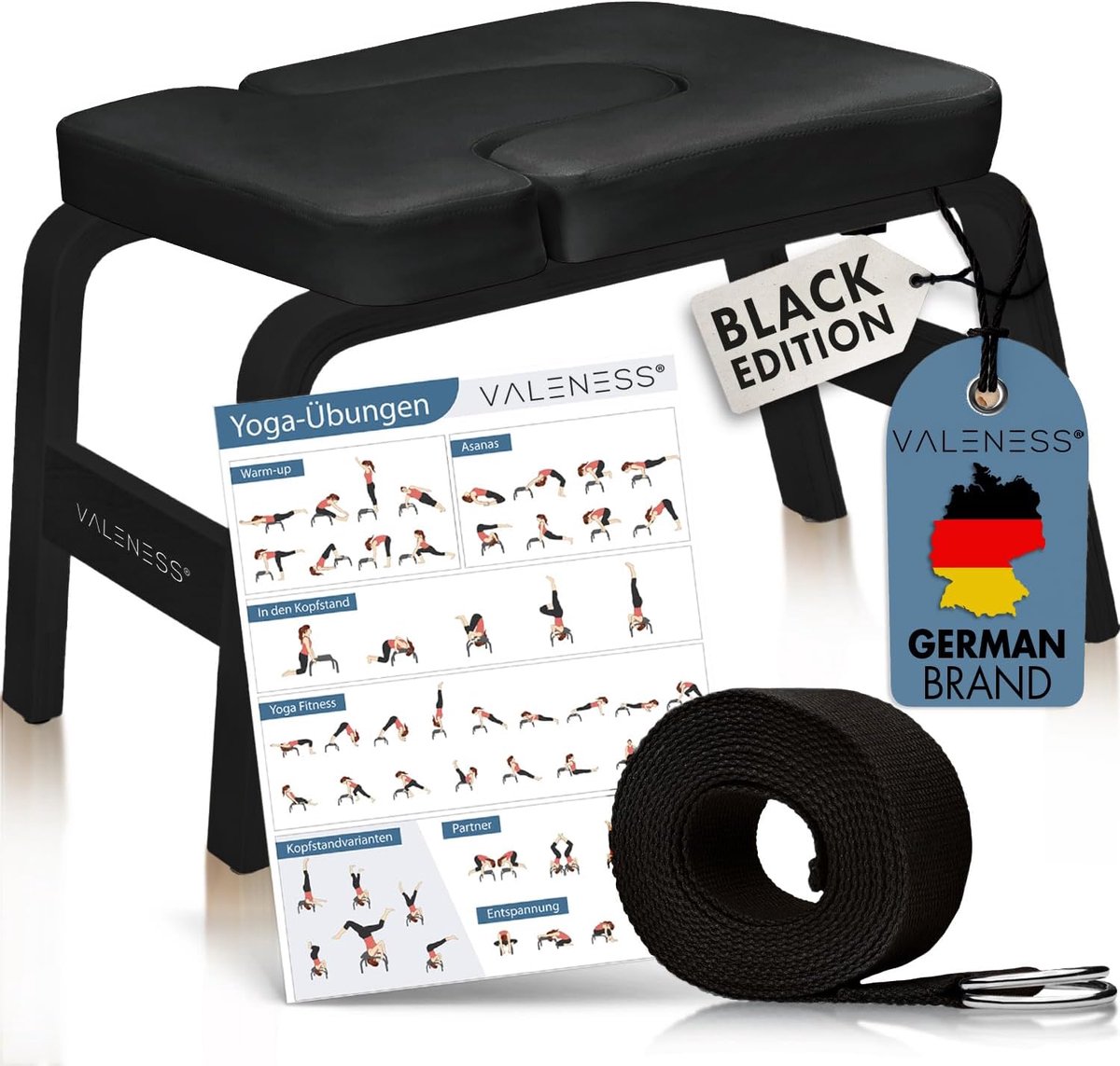 Yoga hoofdstand stoel - massief hout - incl. yogaband, blok en oefenposter - perfecte ondersteuning voor beginners - ShopVlot