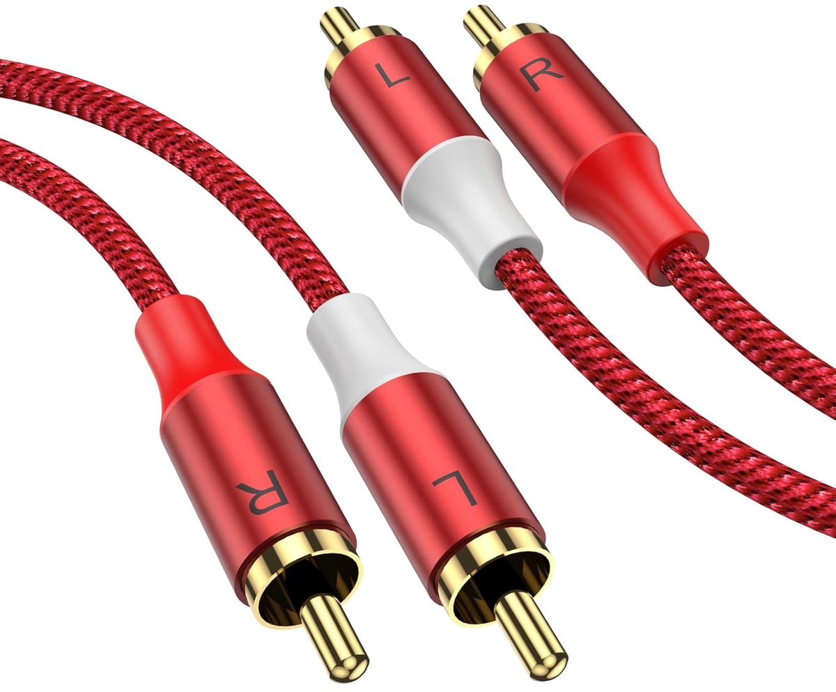 RCA audio kabel 2x male - 3 meter - nylon gevlochten - helder stereo geluid - ShopVlot