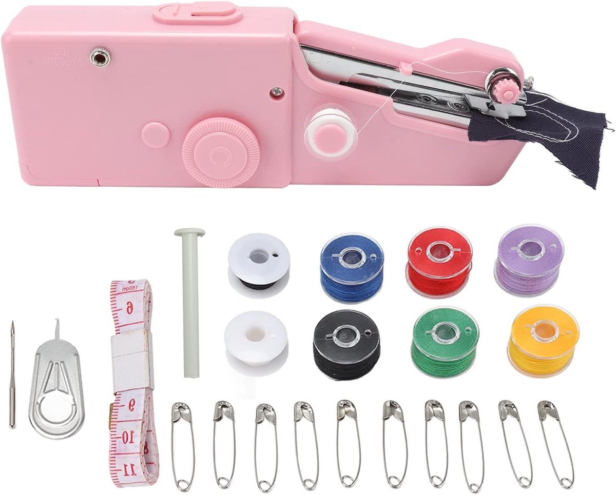 Handheld Naaimachine - Mini Naaimachine Kit - Kleding Repareren - Draagbaar Elektrisch Apparaat - 23 Stuks Accessoires - Roze