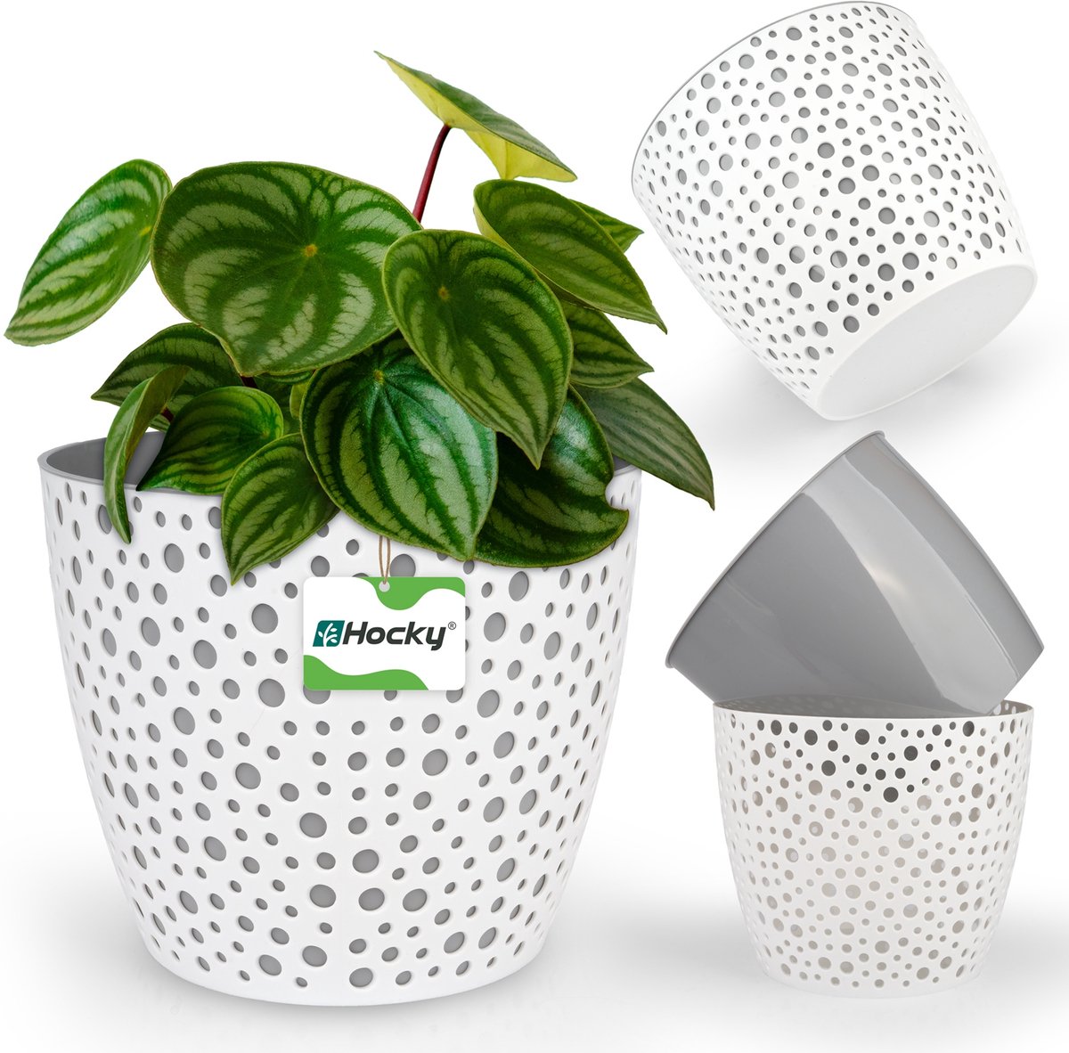 Grijze Vera Plantenpot 15cm Decoratieve Pot met Open Werk Ontwerp