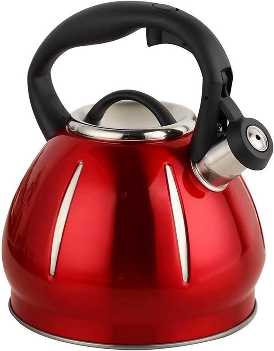 Waterketel met Fluit - Theeketel RVS - Water Koken - Hittebestendige Handgreep - 3 Liter - Rood