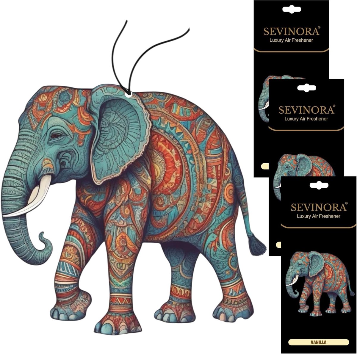 Autoluchtverfrisser vanille - Mandala olifant design - Dubbelzijdig - Creëert een frisse sfeer - ShopVlot