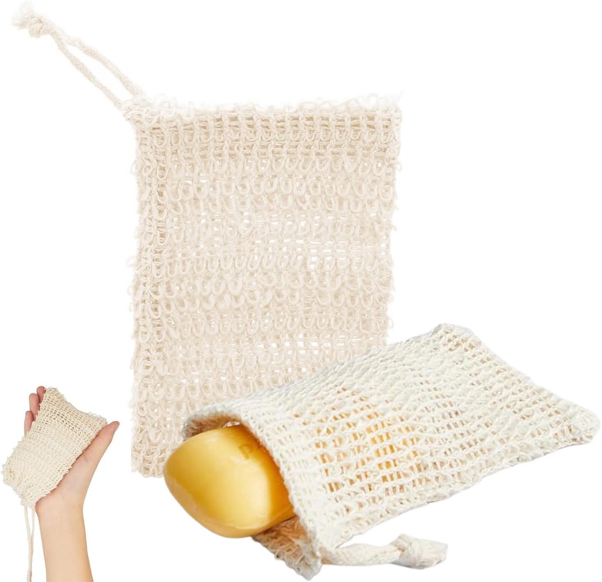 SnelShoppen - 2 Organic Cotton Zeepnetten Natuurlijke Vezels Zeepzakje met Trekkoord voor Massage en Peeling