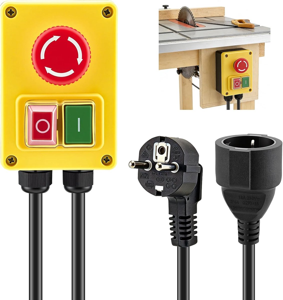 230 V enkelvoudige fase aan/uit schakelaar - noodstop met socket - elektromagnetische beveiliging - SnelShoppen