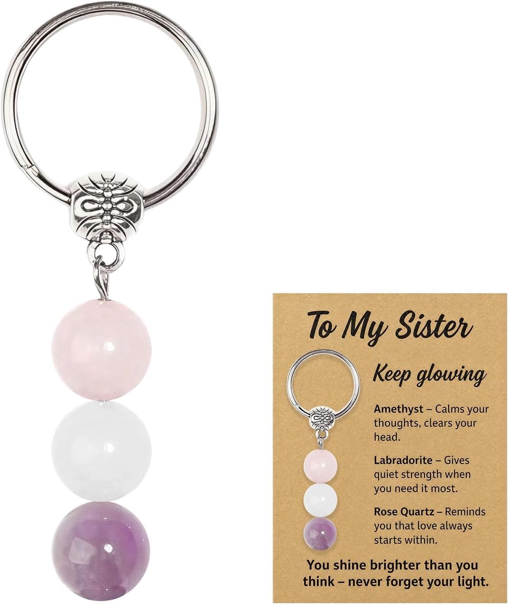 Kristallen sleutelhanger - natuursteen kristal - met wenskaart - cadeau voor zus - SnelShoppen