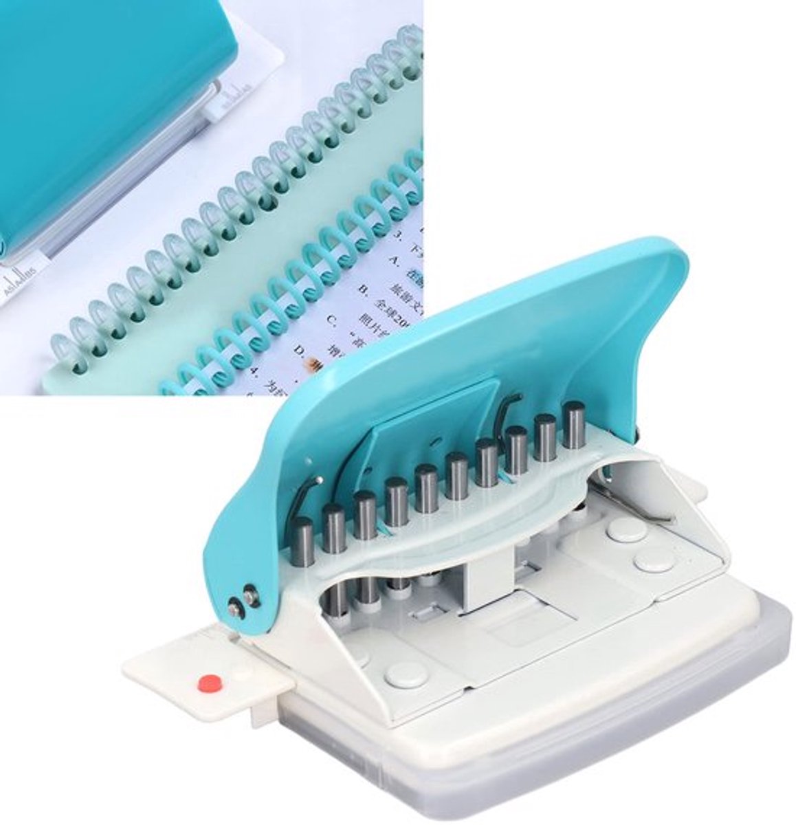 Handbediende papierbindmachine voor A4, A5, A6 en A7 formaat met 10 vellen capaciteit, ronde spiraalbinding, 9,5 mm gatafstand en 7 mm invoerdiepte voor eenvoudig binden