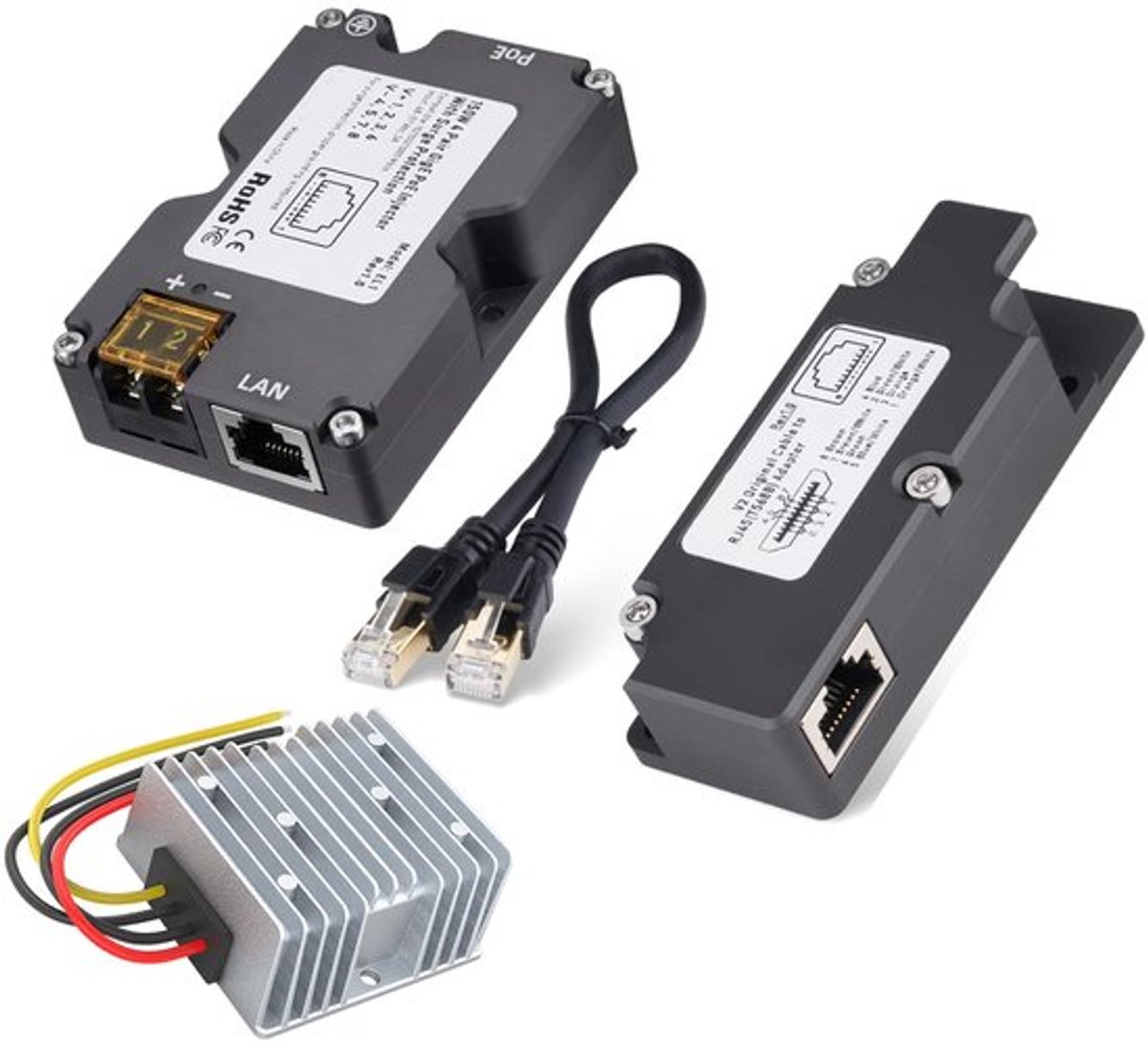 PoE Injector, 150W GigE Passieve PoE Injector met Overspanning en ESD Bescherming + DC Stap Omzetter 12V naar 48V voor Dish V2 Internet Kit