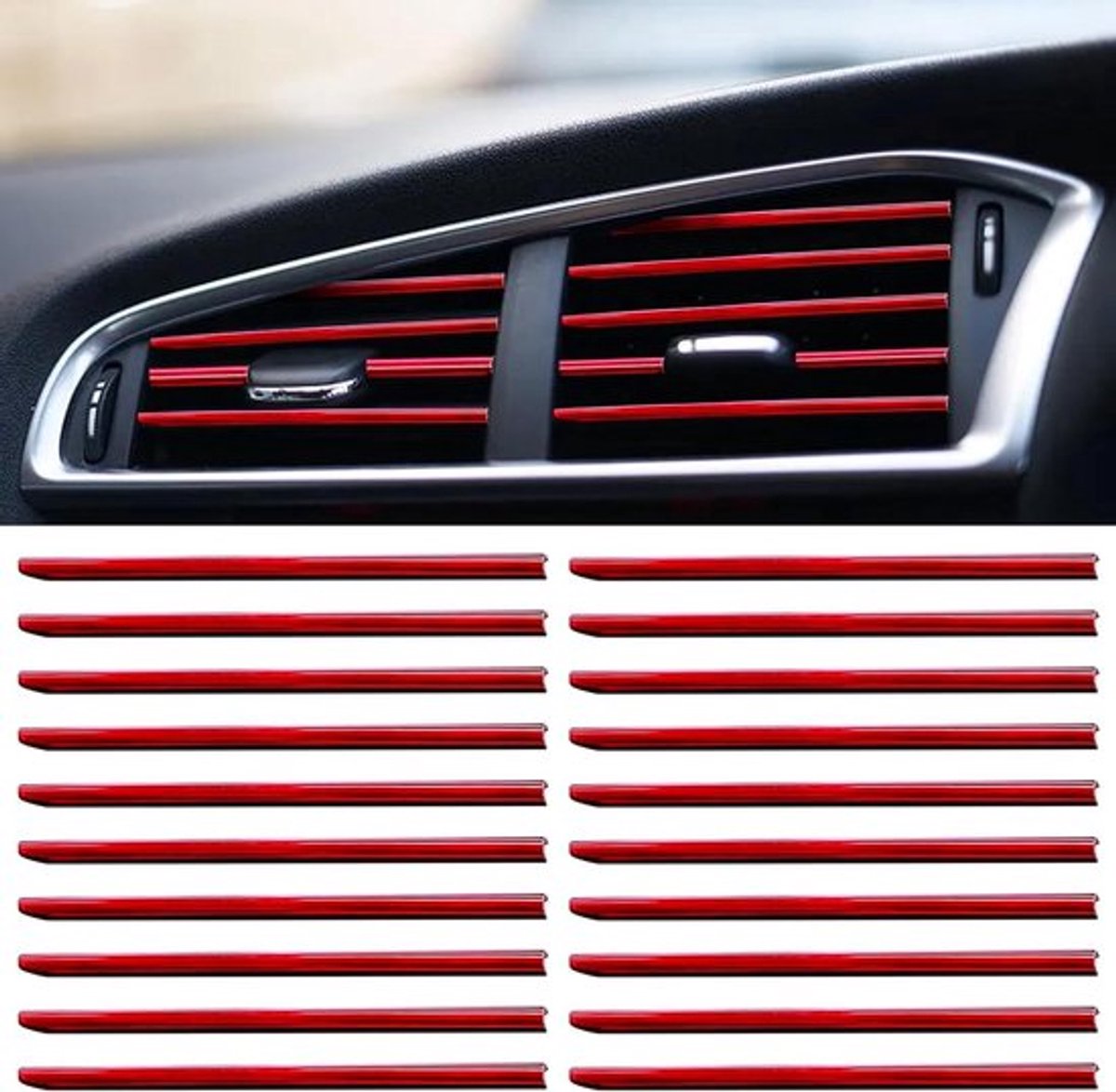 Set van 20 rode, buigbare en waterdichte auto-ventilatiesleuven voor doe-het-zelf interieurdecoratie en stijlvolle auto-interieurstyling