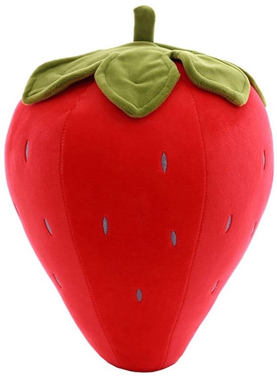 Aardbei Plush Kussen 25cm - Schattig en Zacht - Fruitvormige Knuffel