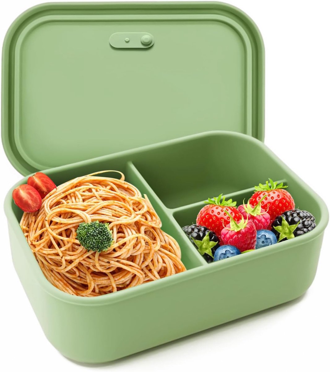 Broodtrommel met vakken, siliconen broodtrommel, lunchbox, siliconen broodtrommel, broodtrommel met 3 afzonderlijk verzegelde vakken, BPA-vrij, magnetron, vaatwasmachinebestendig, blauw