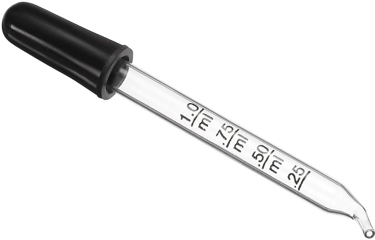 Oogdruppelaar, 1 stks 1 ml Glas Gebogen Tip Gegradeerde Druppelaar met Rubber Bulb Buis voor Transfer Vloeistoffen voor Dosis en Meting, Helder