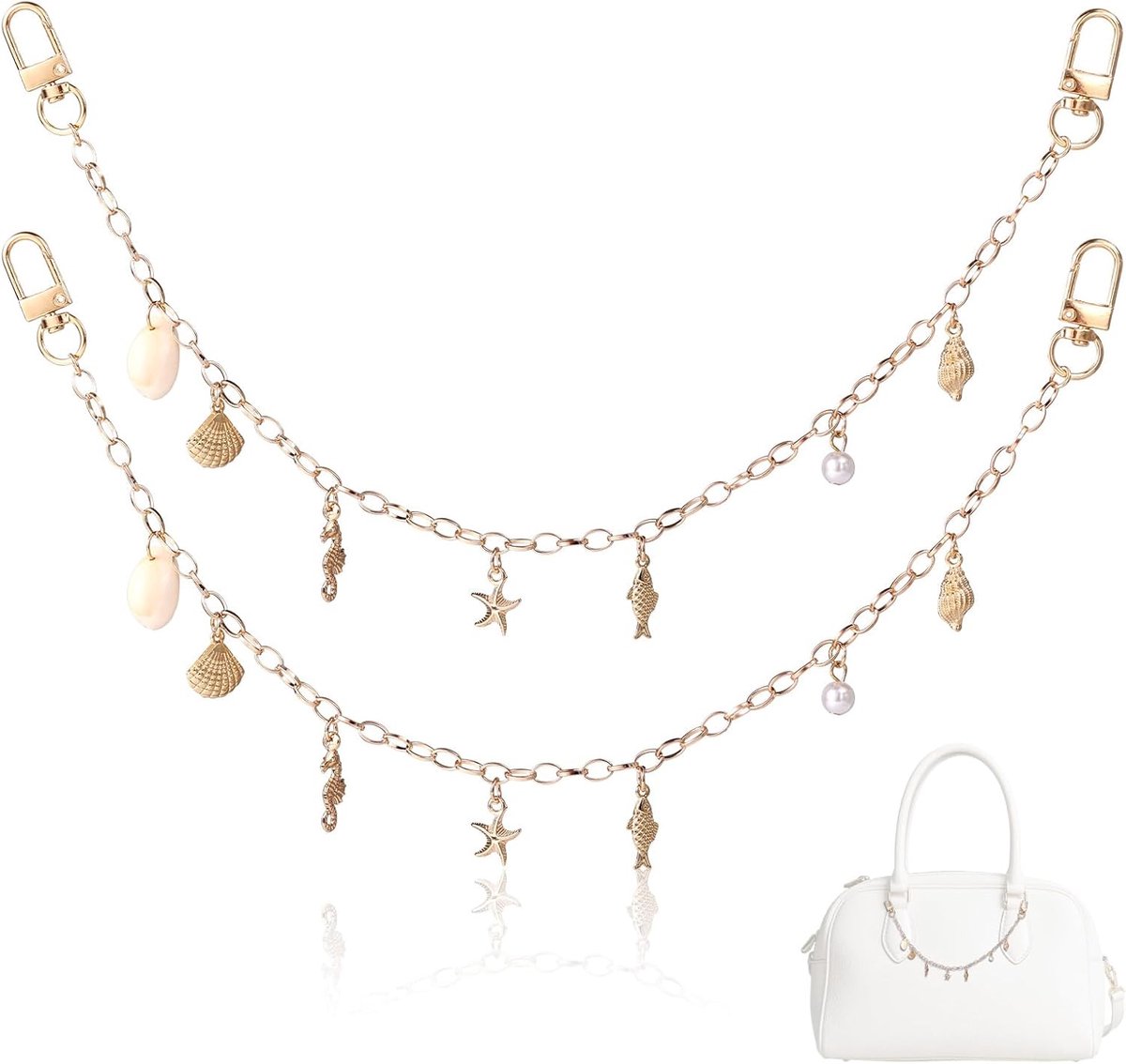 2 Stuks Tasbedels van Zeester, Boho Tasverlengketting voor Dames Decoratieve Accessoires voor Gouden Zomerstrand Handtas Portemonnee en Schoudertas
